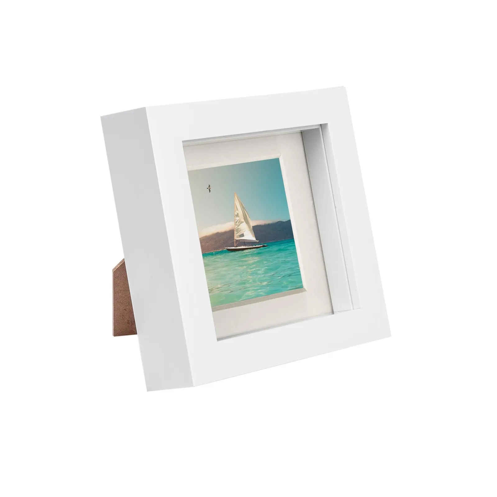 Nicola Spring 4" x 4" White 3D Box Photo Frame - 2" x 2" Mount in Ivory 1