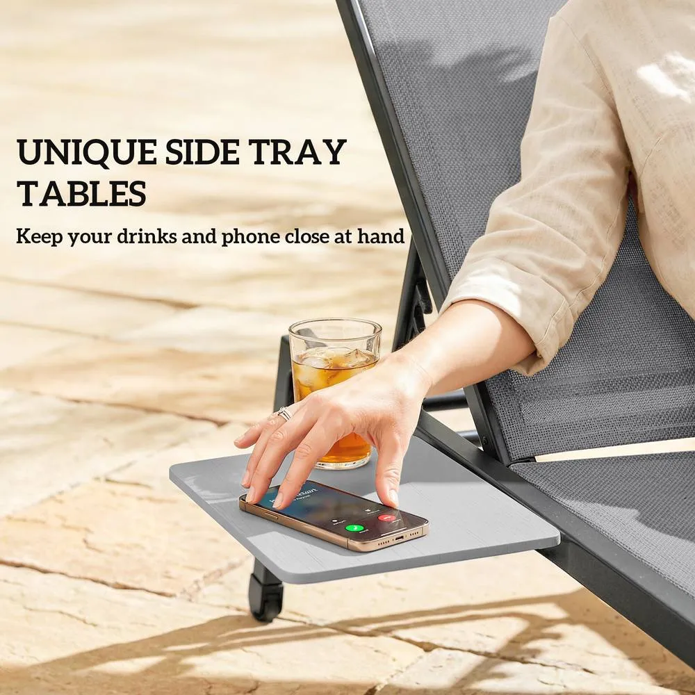 OUTSUNNY Sun Loungers for Garden Set of 2 with Side Tray Table in Grey 4