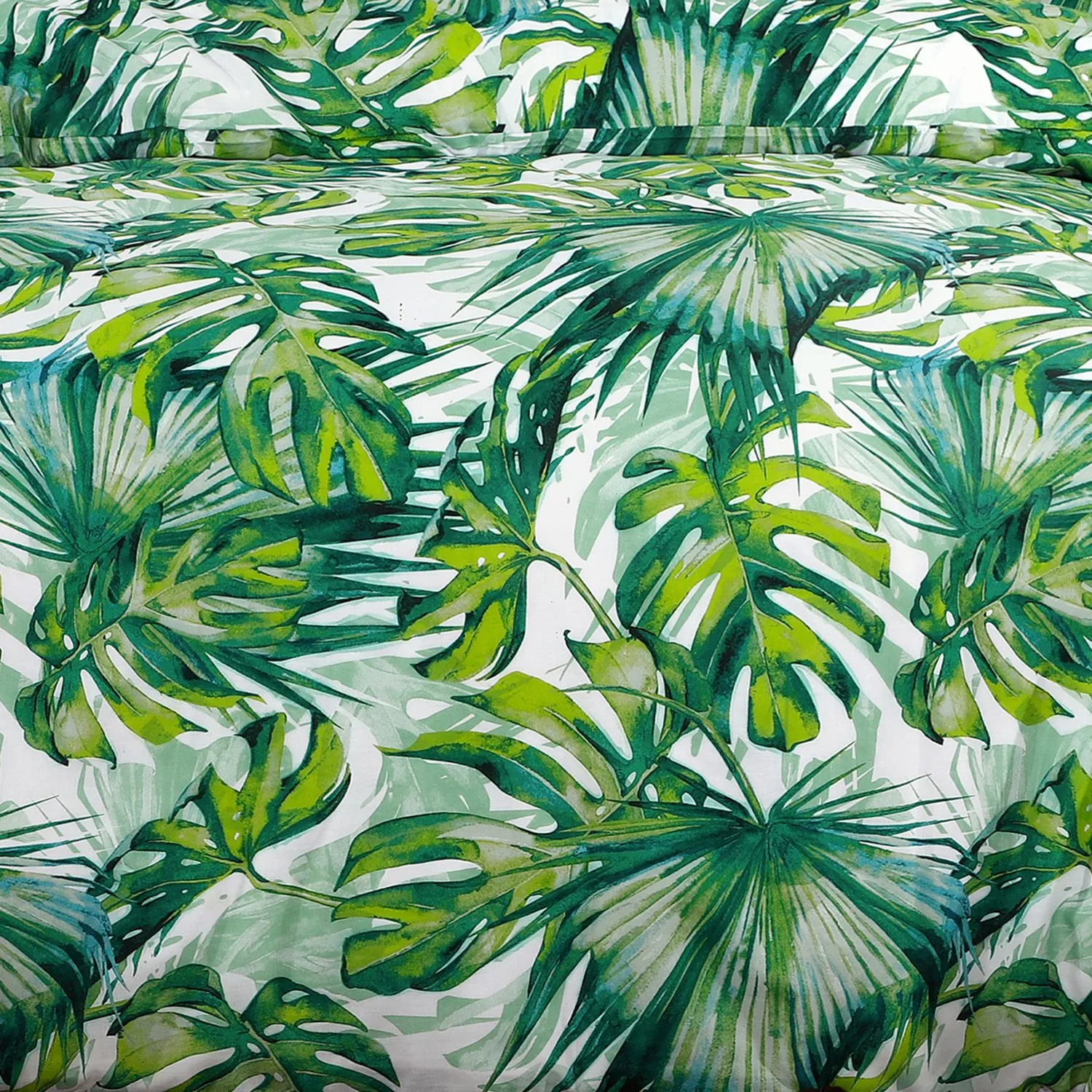 Velosso Tropical Leaf Cotton Rich Printed Duvet Cover & Pillowcase Set in Green