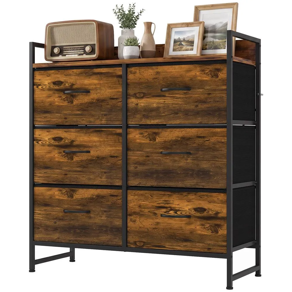 HOMCOM Bedroom Chest of Drawers 6 Drawer Dresser w/ Shelf, Rustic Brown