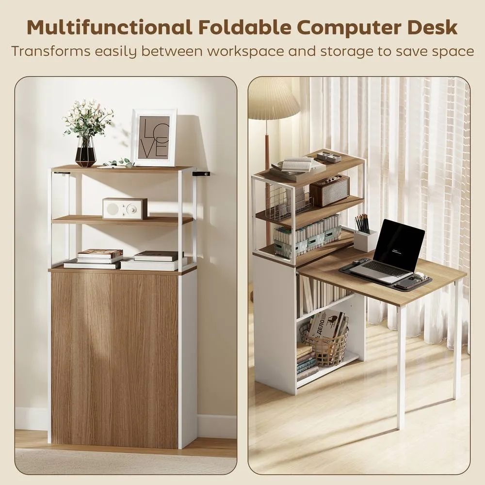 HOMCOM Foldable Computer Desk, Home Office Desk for Small Spaces, Natural 4