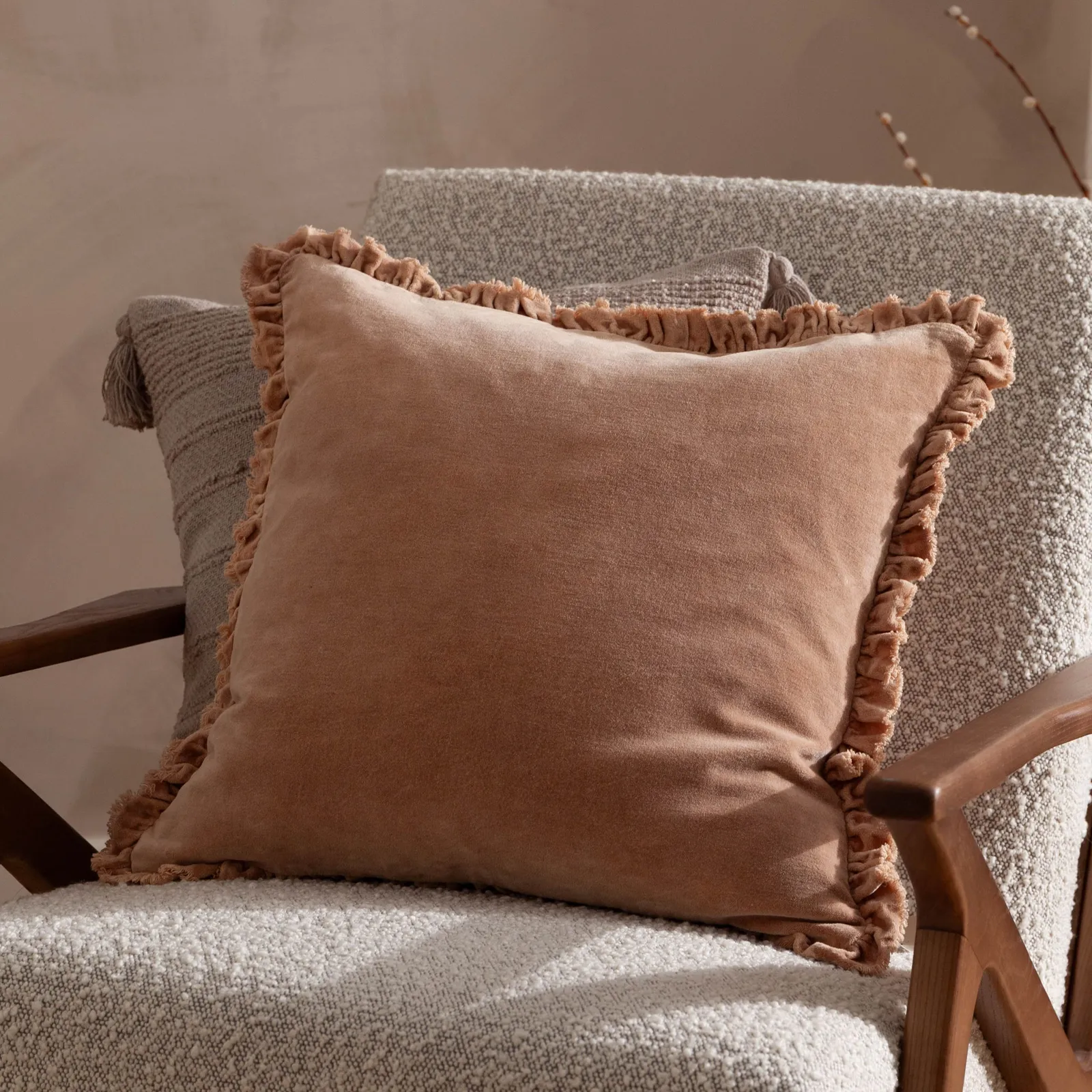 Yard Bertie 100% Cotton Velvet Cushion in Pale Pink 1