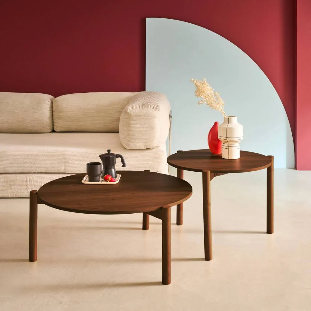 sweeek Round nesting coffee tables wood effect in Dark Brown 3