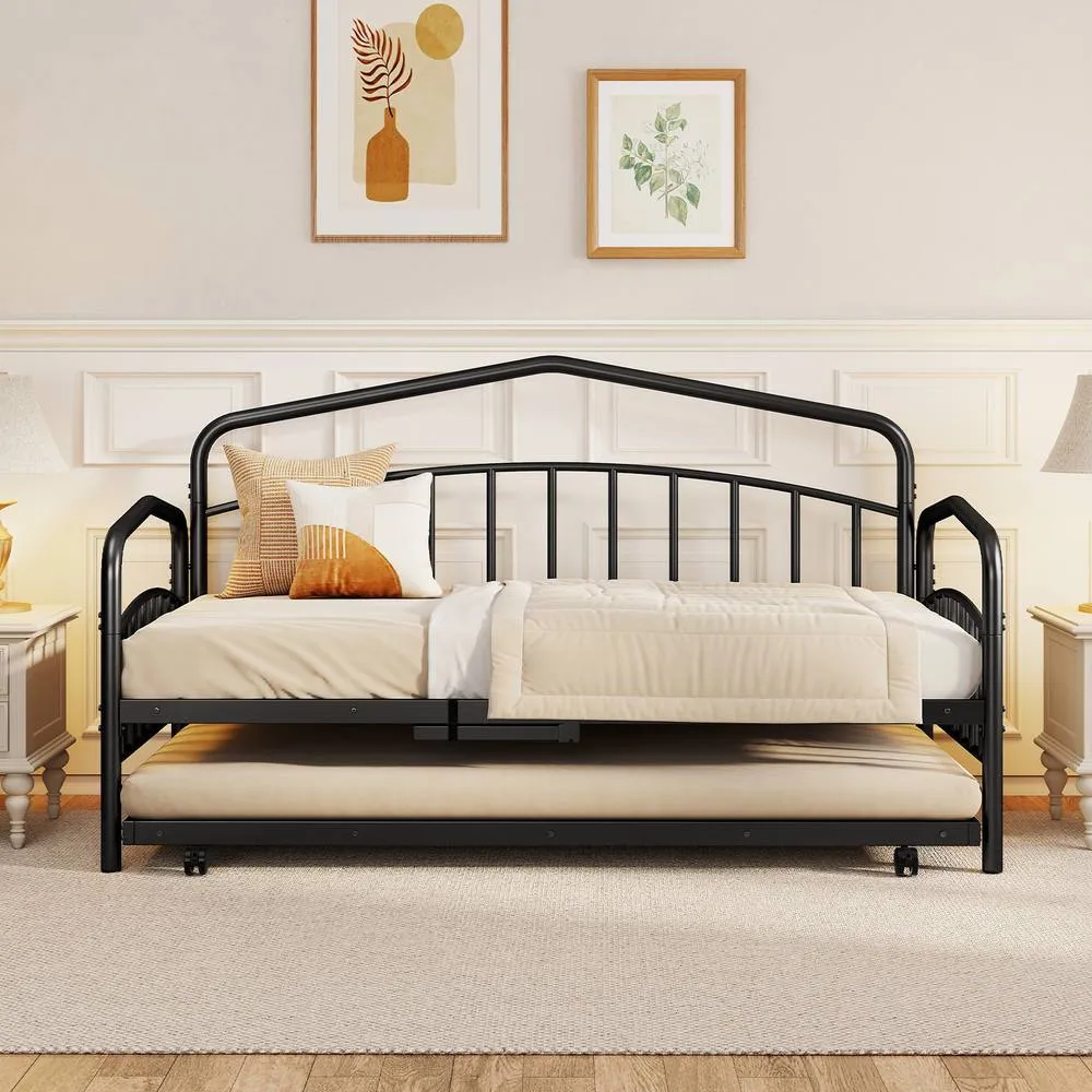 Costway Single Daybed with Rolling Pull Out Trundle No Box Spring Needed in Black 4