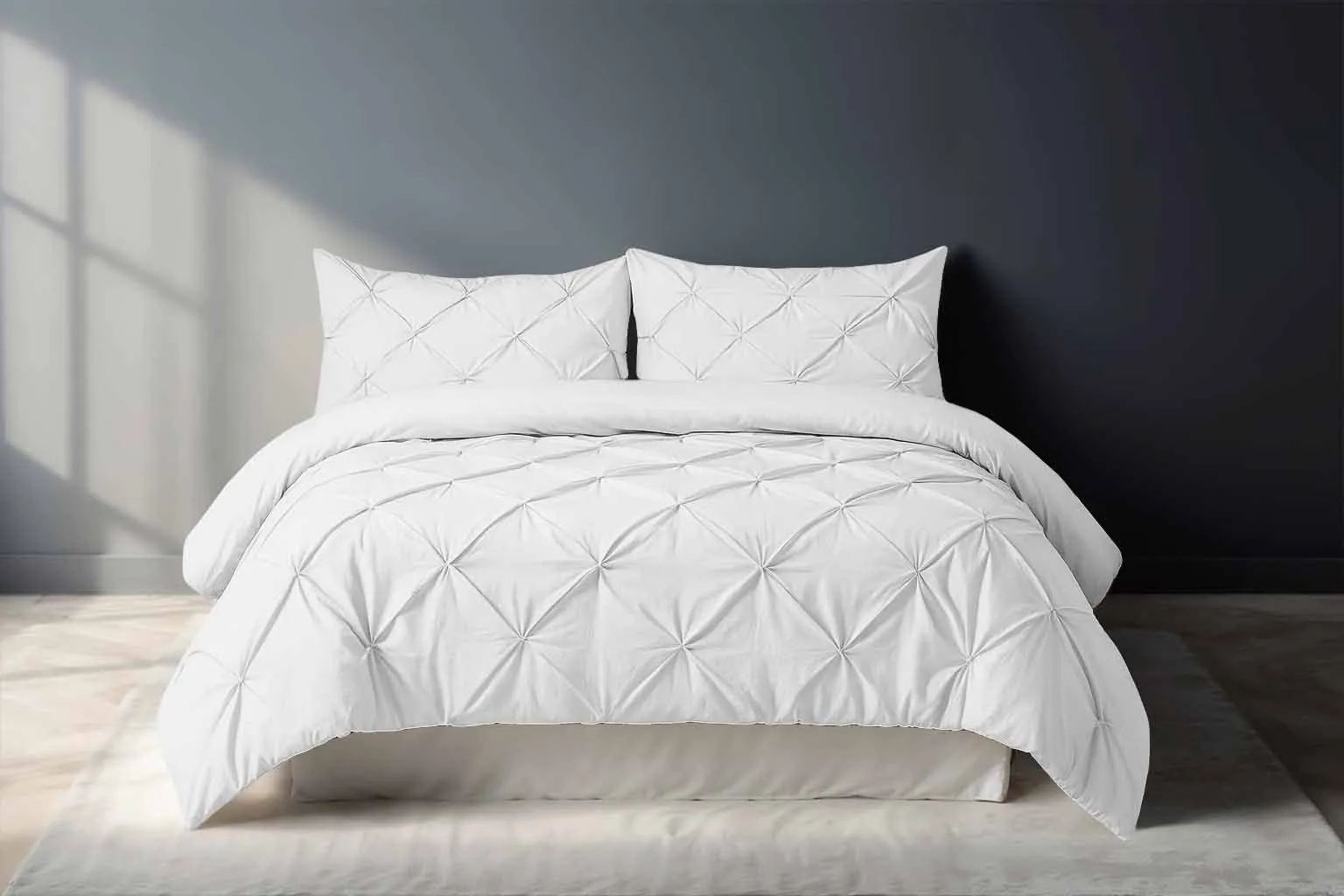 Snug City Pintuck Pinch Pleated Polycotton Duvet Cover & Pillowcase/s Set Bed Linen in White