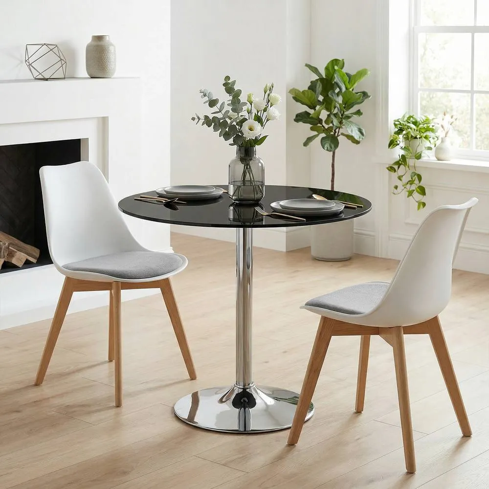 HOMCOM Round Bar Table, Dining Table with Tempered Glass Top & Steel Frame in Black