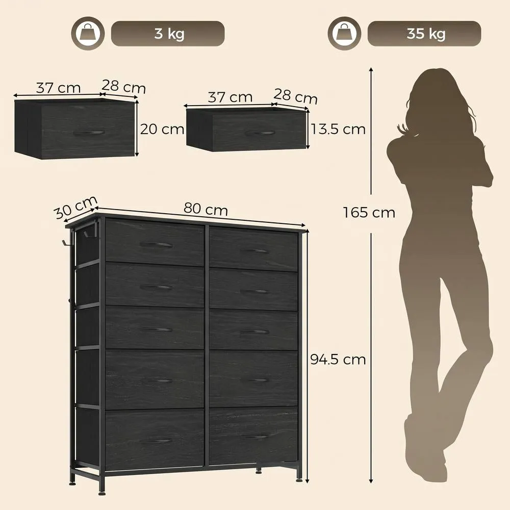 HOMCOM Fabric Chest of Drawers, 10 Drawer Dresser for Bedroom, Black 3