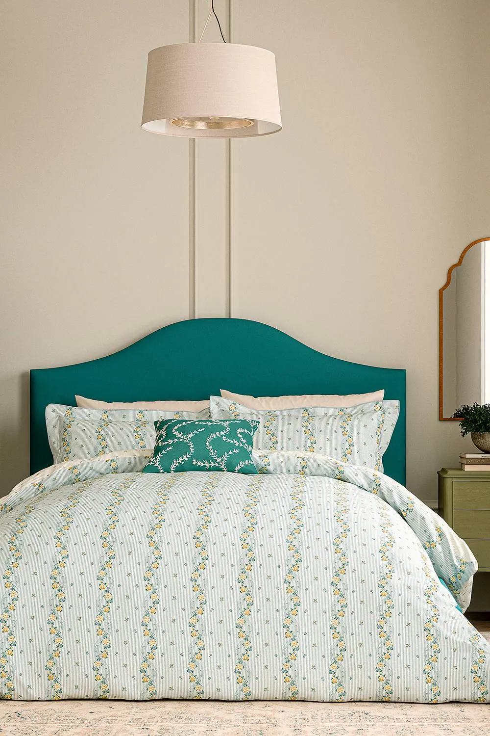 V&A 'Spitalfields Rose' Cotton Duvet Cover Set in Duck Egg Blue