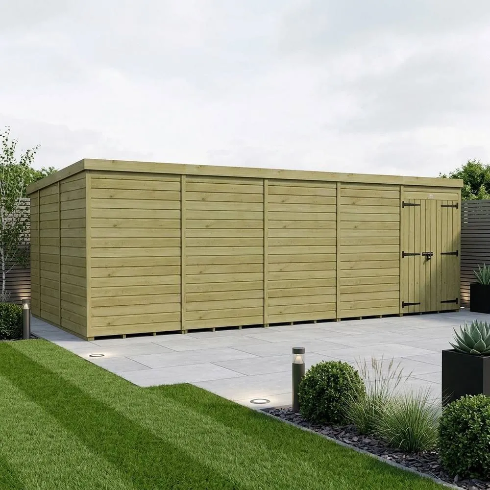 Buttercup Farm 20ft x 10ft Pent Garden Shed Double Door No Windows - Timber in Brown 2
