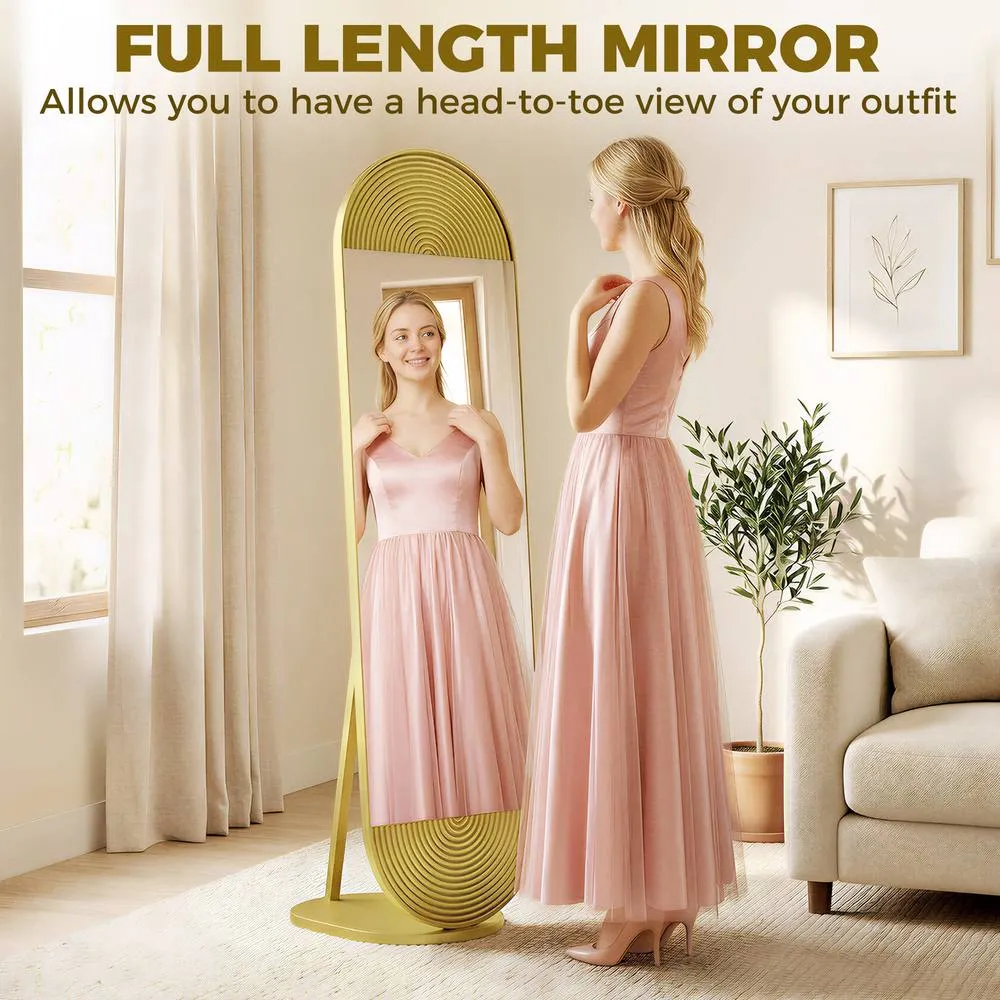 HOMCOM Wavy Full Length Mirror with Metal Frame & Base, Gold Tone 4