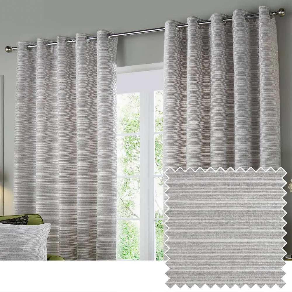 Paoletti Jupiter Chenille Jacquard Eyelet Curtain Pair in Silver 1