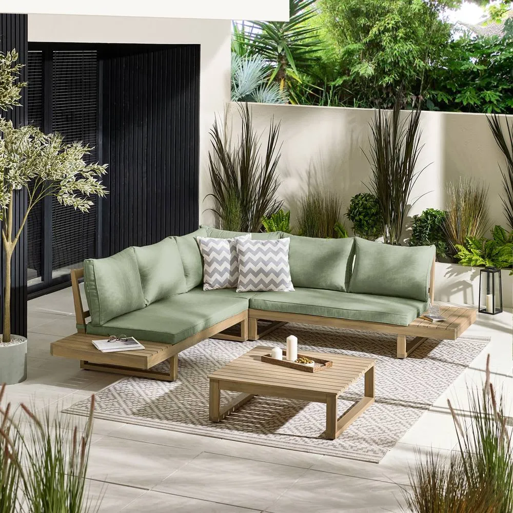 FurnitureboxUK Brisa Solid Wood 5 Seat Outdoor Sofa Set in Green 1