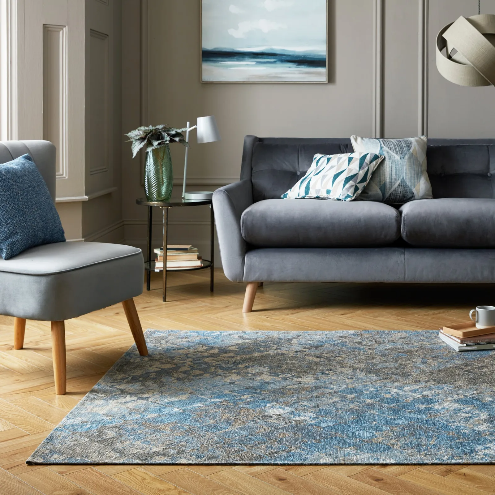 Mamba Snake Print Rug Blue, Brown and Yellow