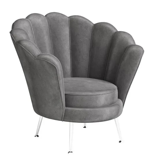 Erica Velvet Fabric Lounge Chair In Dark Grey