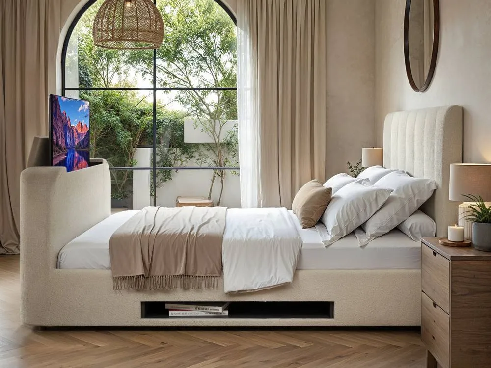 Flair Megane Boucle Side Lift TV Ottoman Bed in Cream 2