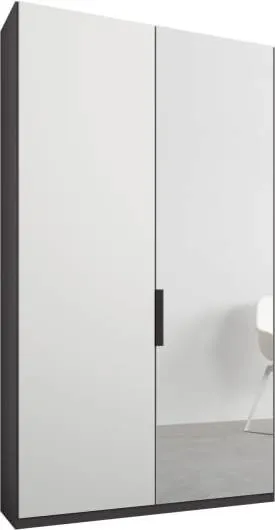Caren 2 door 100cm Hinged Wardrobe, Graphite Grey Frame, Matt White and Mirror Doors