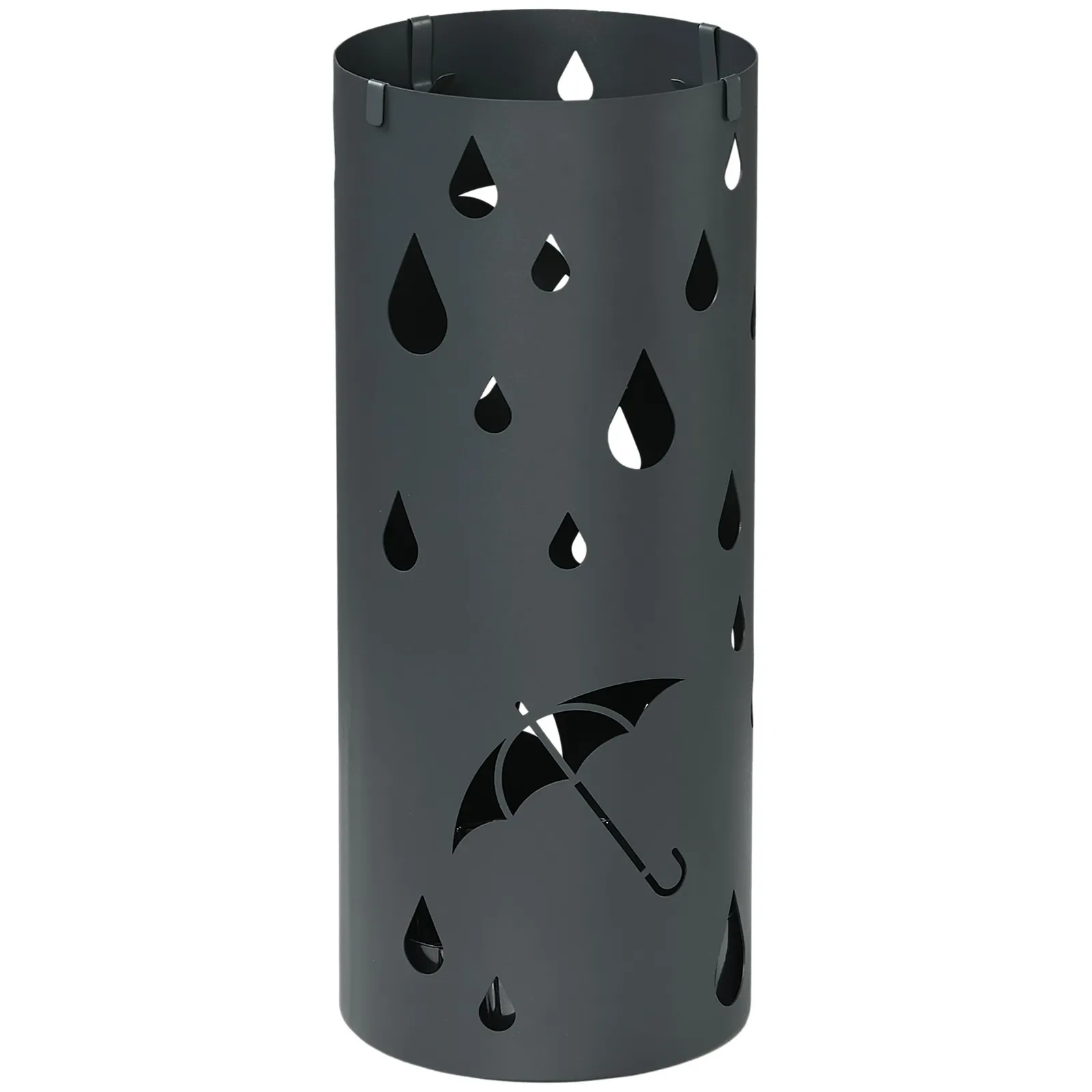 HOMCOM Round Umbrella Stand Umbrella Holder for Hallway with 4 Hooks in Dark Grey 2
