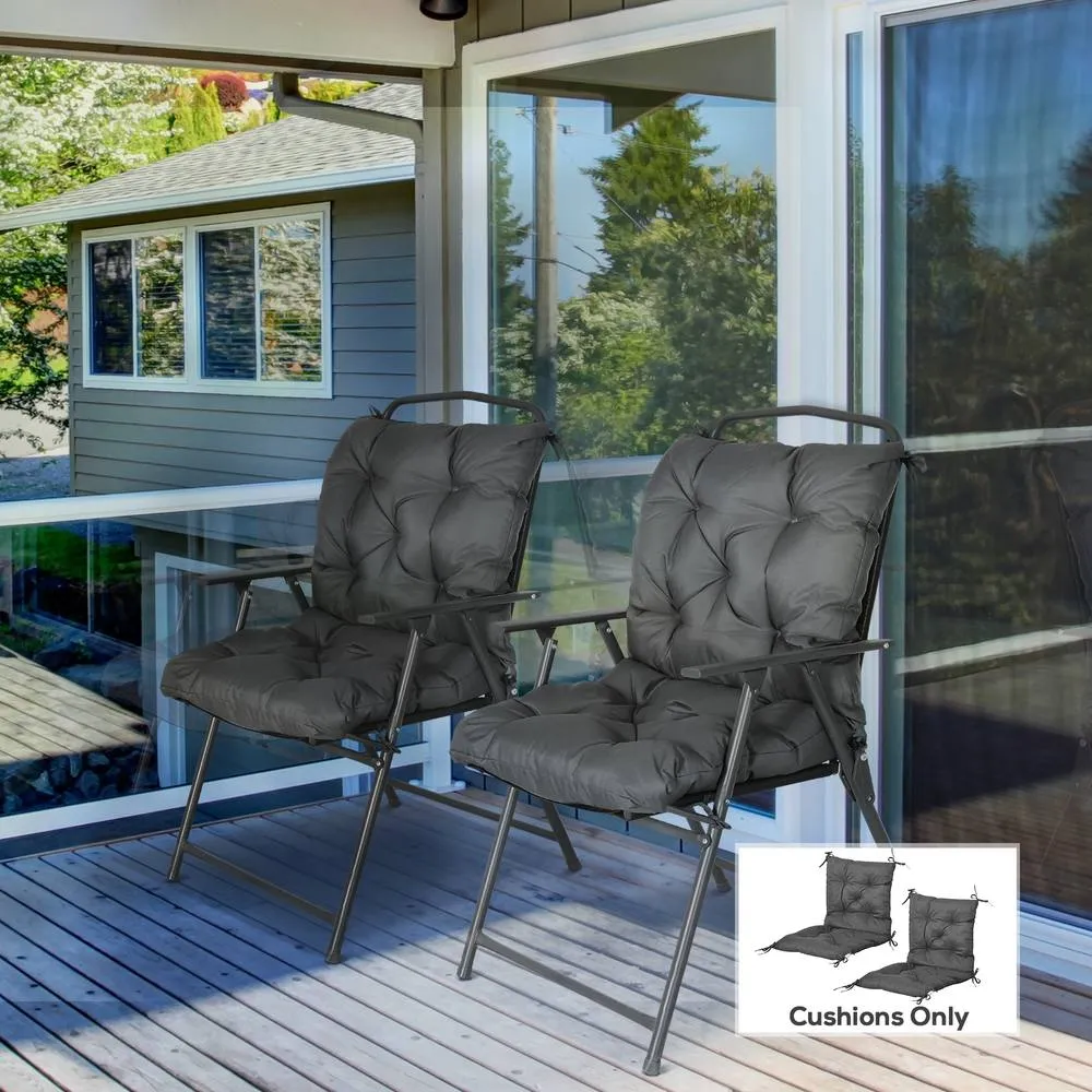 OUTSUNNY Set of 2 Garden Chair Cushions Seat Pad for Outdoor & Indoor Use in Dark Grey