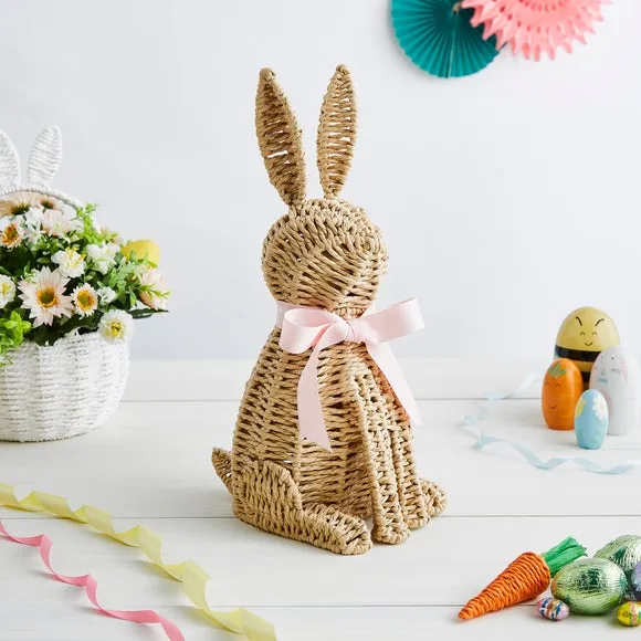 Paper Rattan Bunny Decoration with Bow