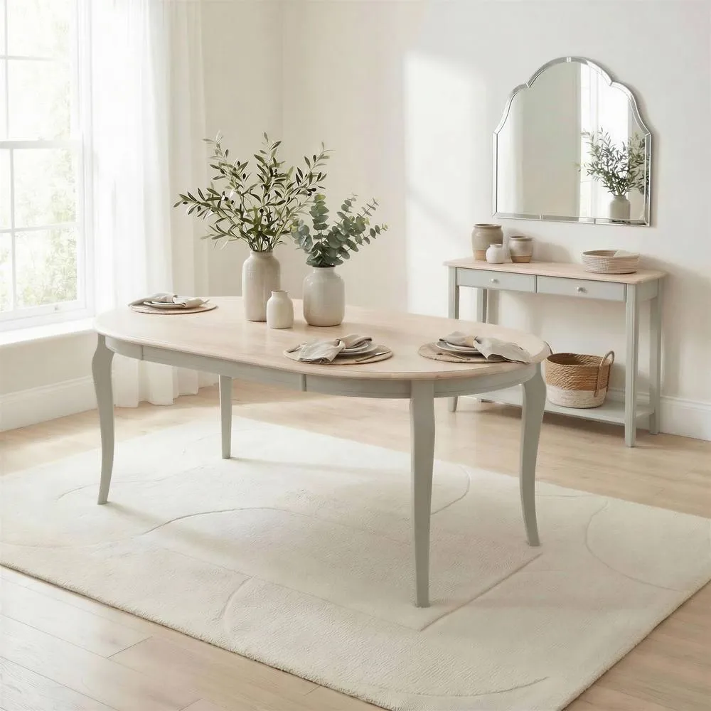 FurnitureboxUK Newport Oval Whitewash & Light Grey Wood 6 Seater Dining Table in White
