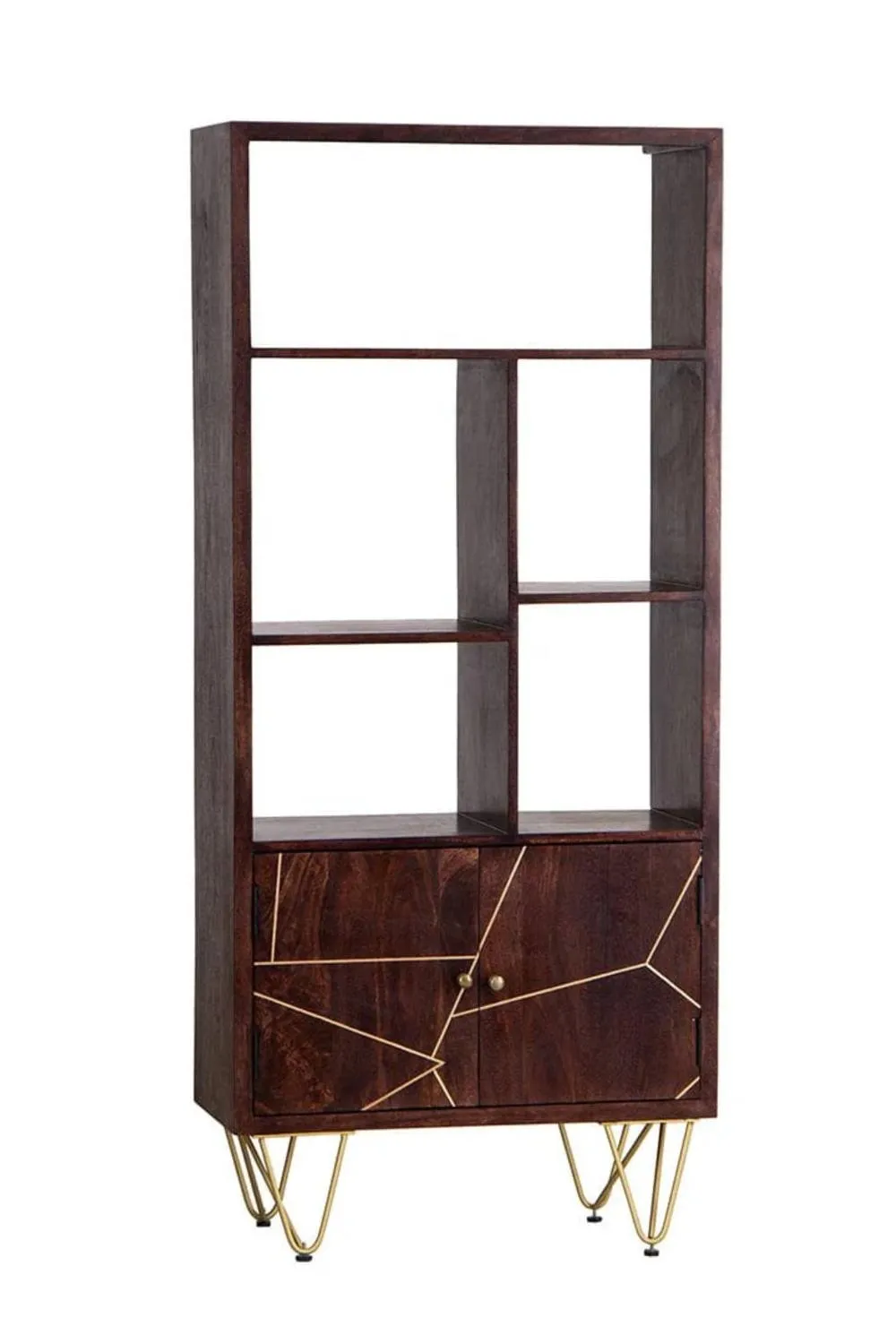 IH Design Silchester Dark Mango Multi Shelf Bookcase with Doors in Brown 2