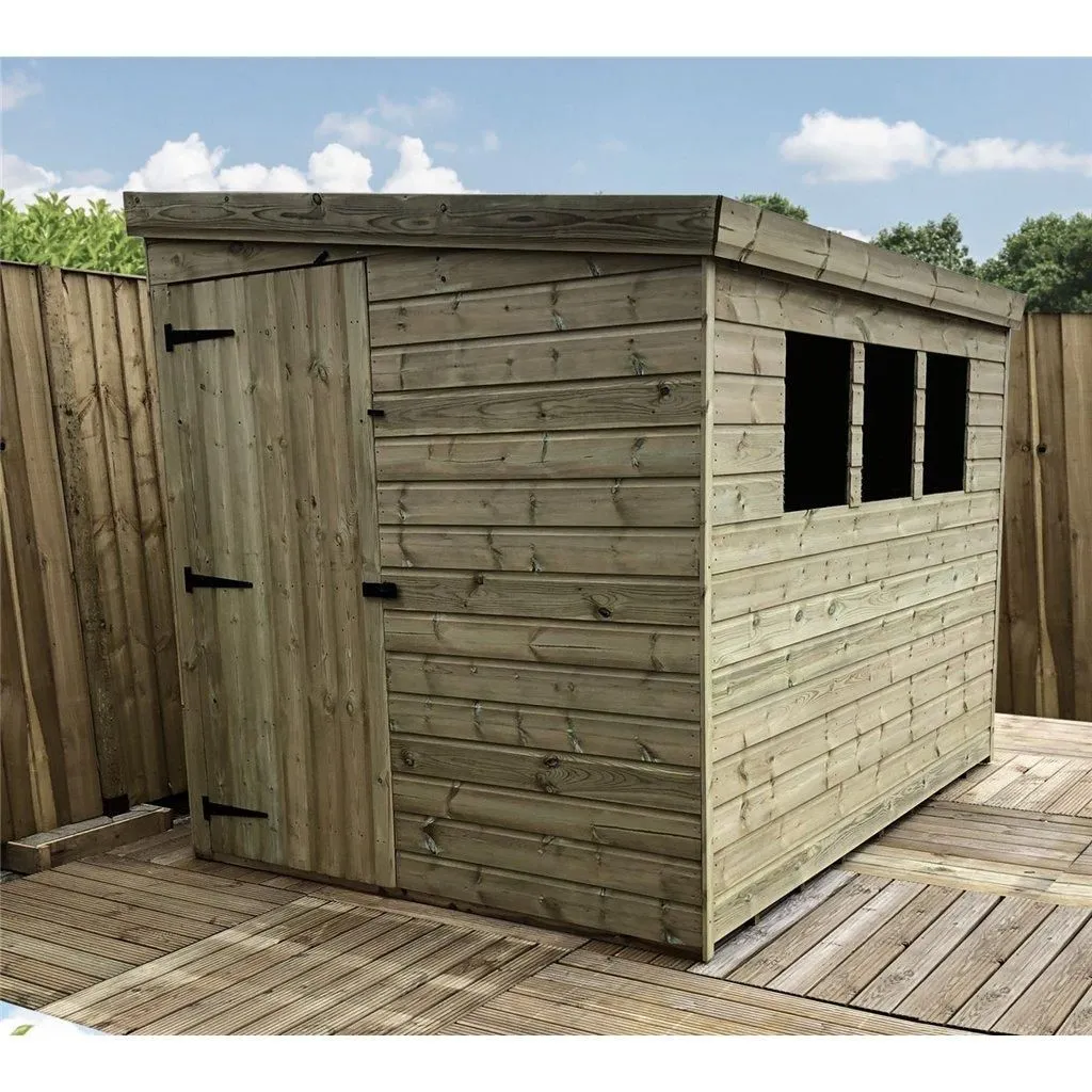 Marlborough 8 x 7 Pressure Treated Reverse Garden Shed with Single Door in Natural 4
