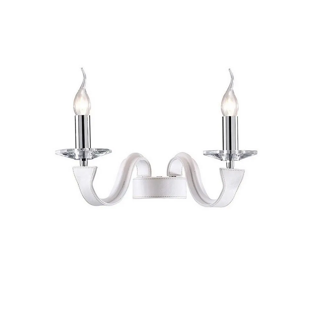 Netlighting Nardini Wall Lamp 2 Light E14 Polished ChromeWhite Faux LeatherCrystal in White