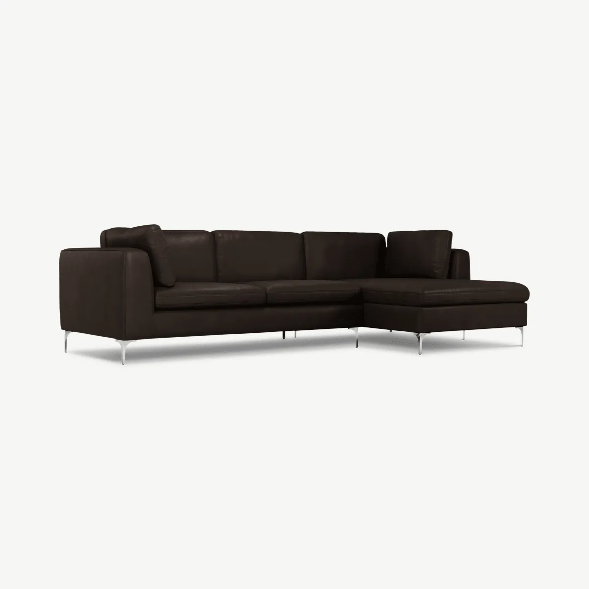 Monterosso Right Hand Facing Chaise End Sofa, Denver Dark Brown Leather with Chrome Leg