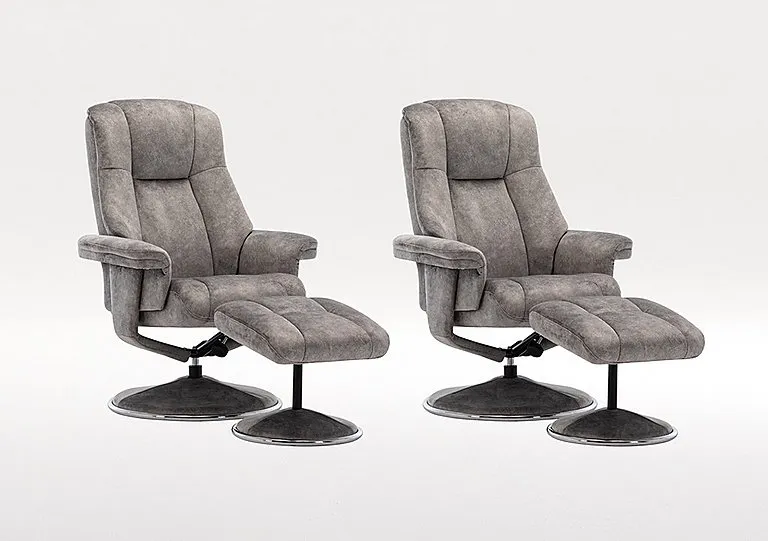 Troyes Set of 2 Fabric High-Back 360 Swivel Chairs and Footstools