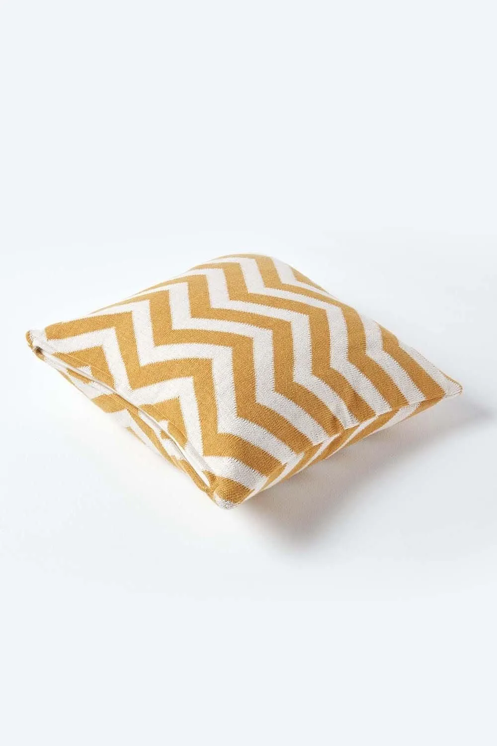 Homescapes Geometric Cotton Knitted Cushion Cover in Mustard 3