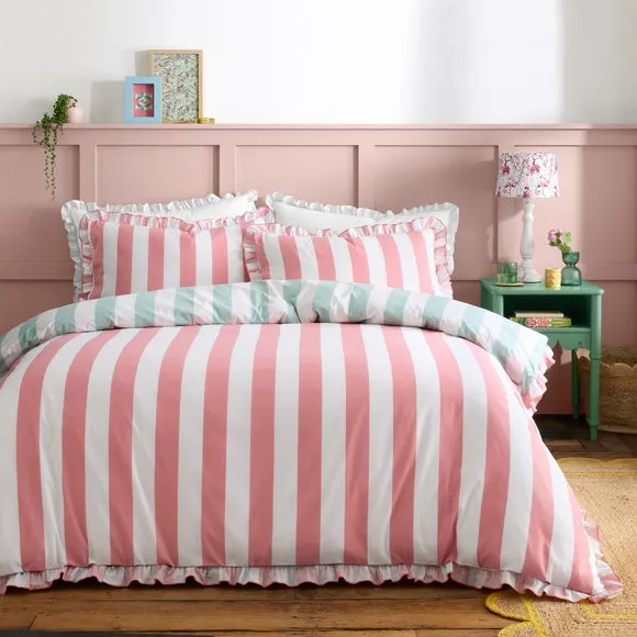 Emmy Frilled Stripe 100% Cotton Duvet Cover and Pillowcase Set 2