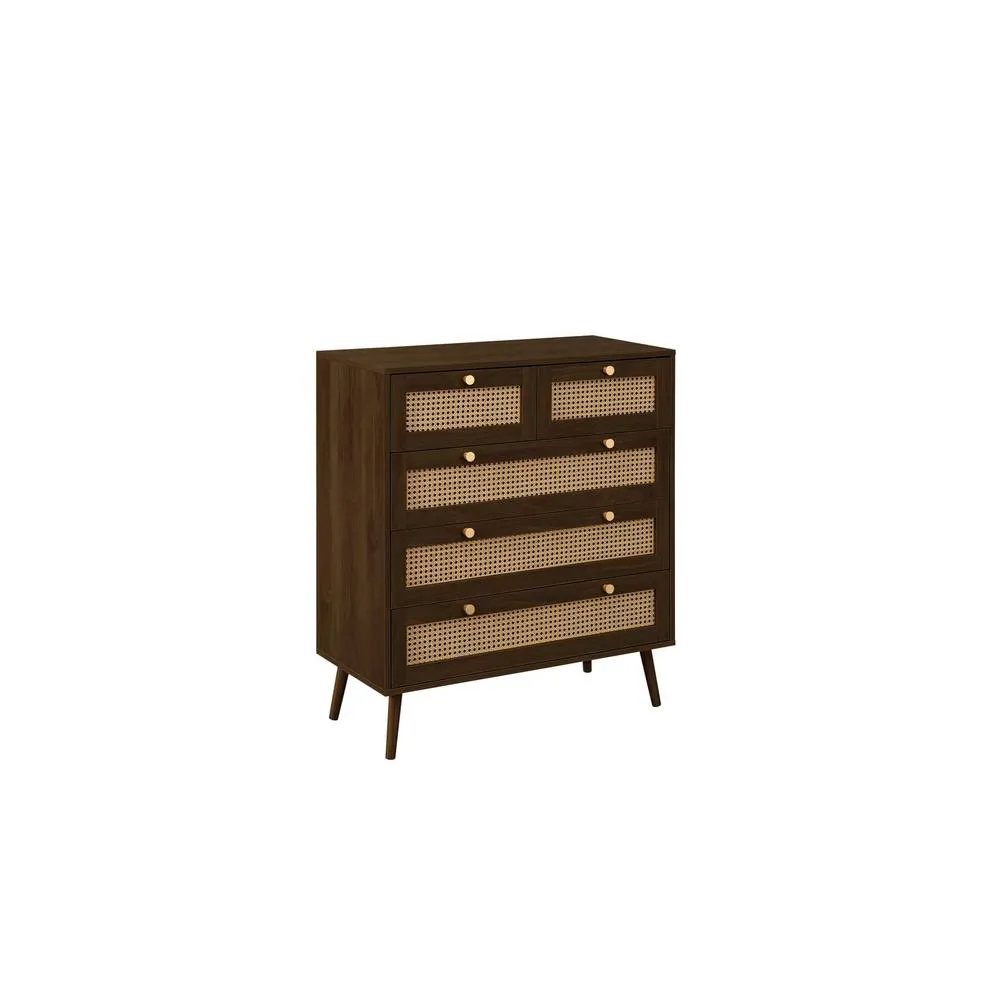 Birlea Walnut Chest of 5 Drawers Rattan Croxley Mid Century Modern 6