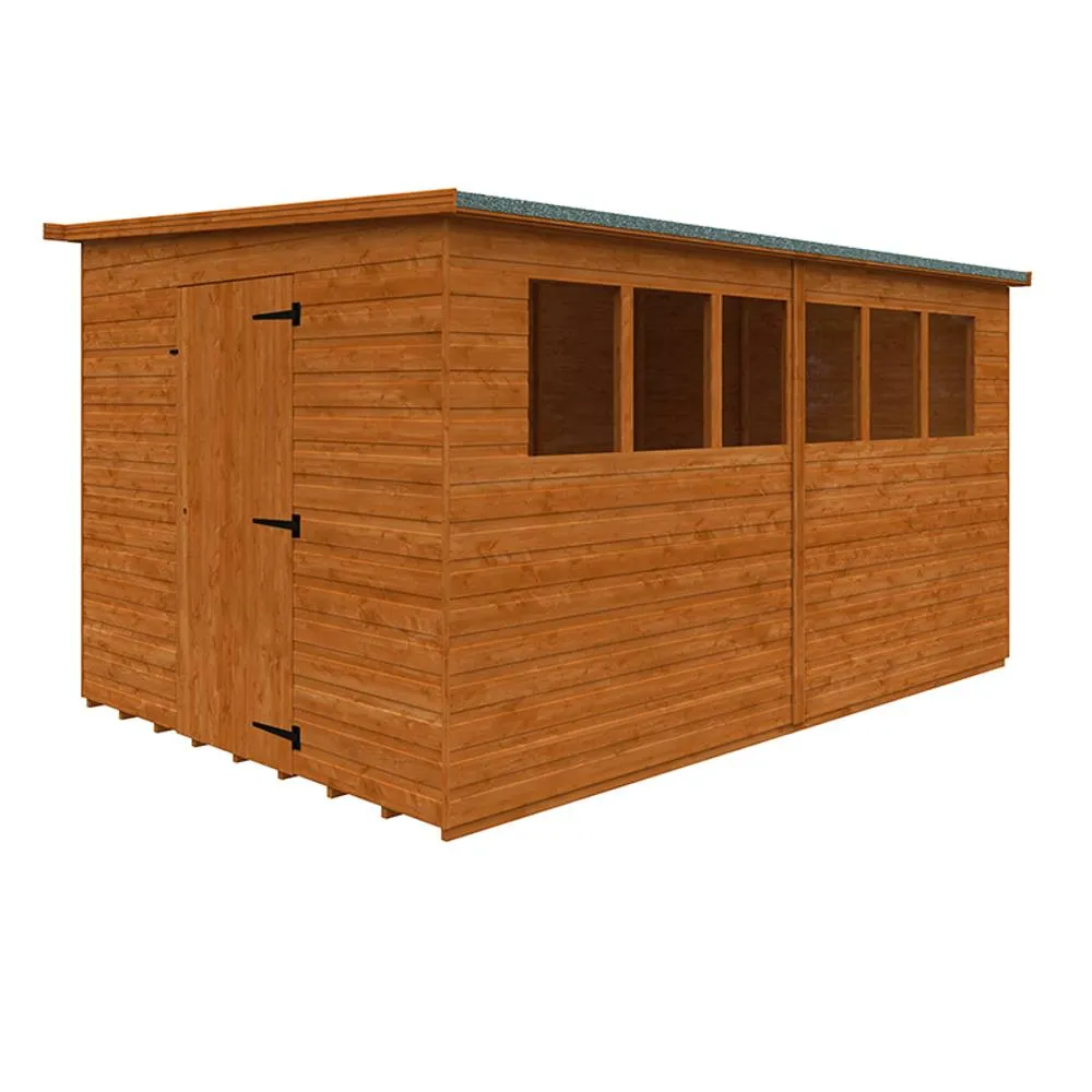 Buttercup Farm 12 x 8 Feet Lean-To Pent 12mm Shed - Solid Wood/Softwood/Pine in Burnt Orange