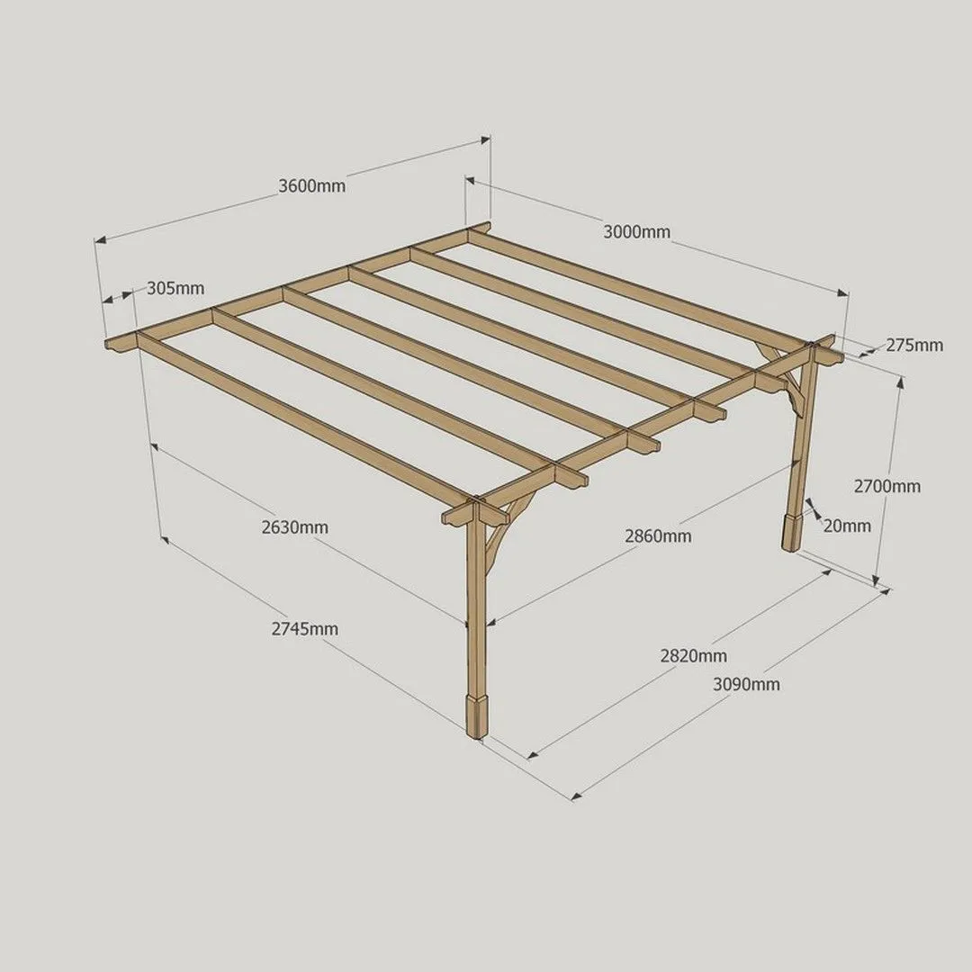 Rutland County Garden Furniture Ltd Wall Mounted Premium Pergola, Wood, L300 x W360 x H270 cm, Light Green in Brown 6