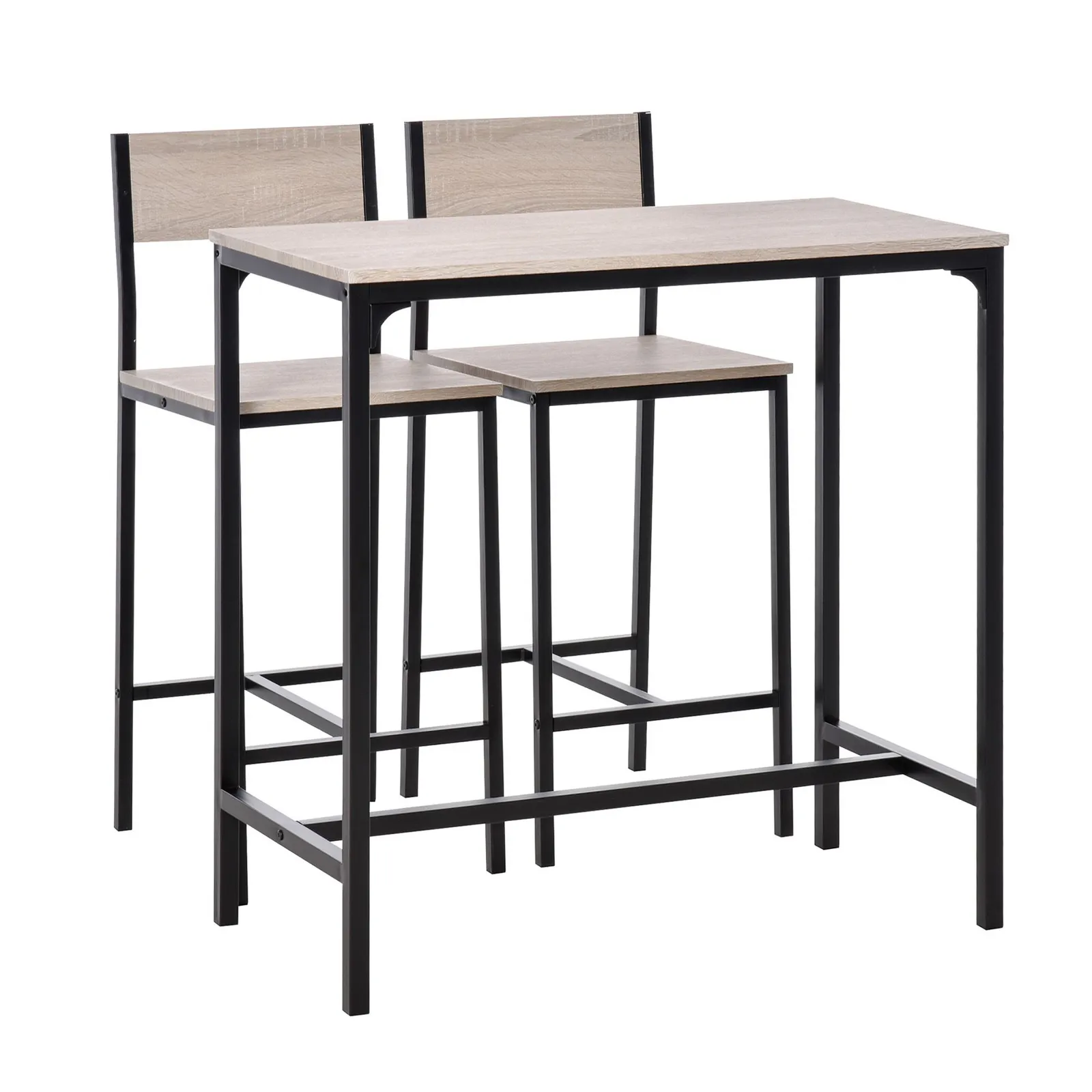 HOMCOM 3 Pieces Table Stool Set Industrial Design Metal Frame MDF Panels in Light Brown 2