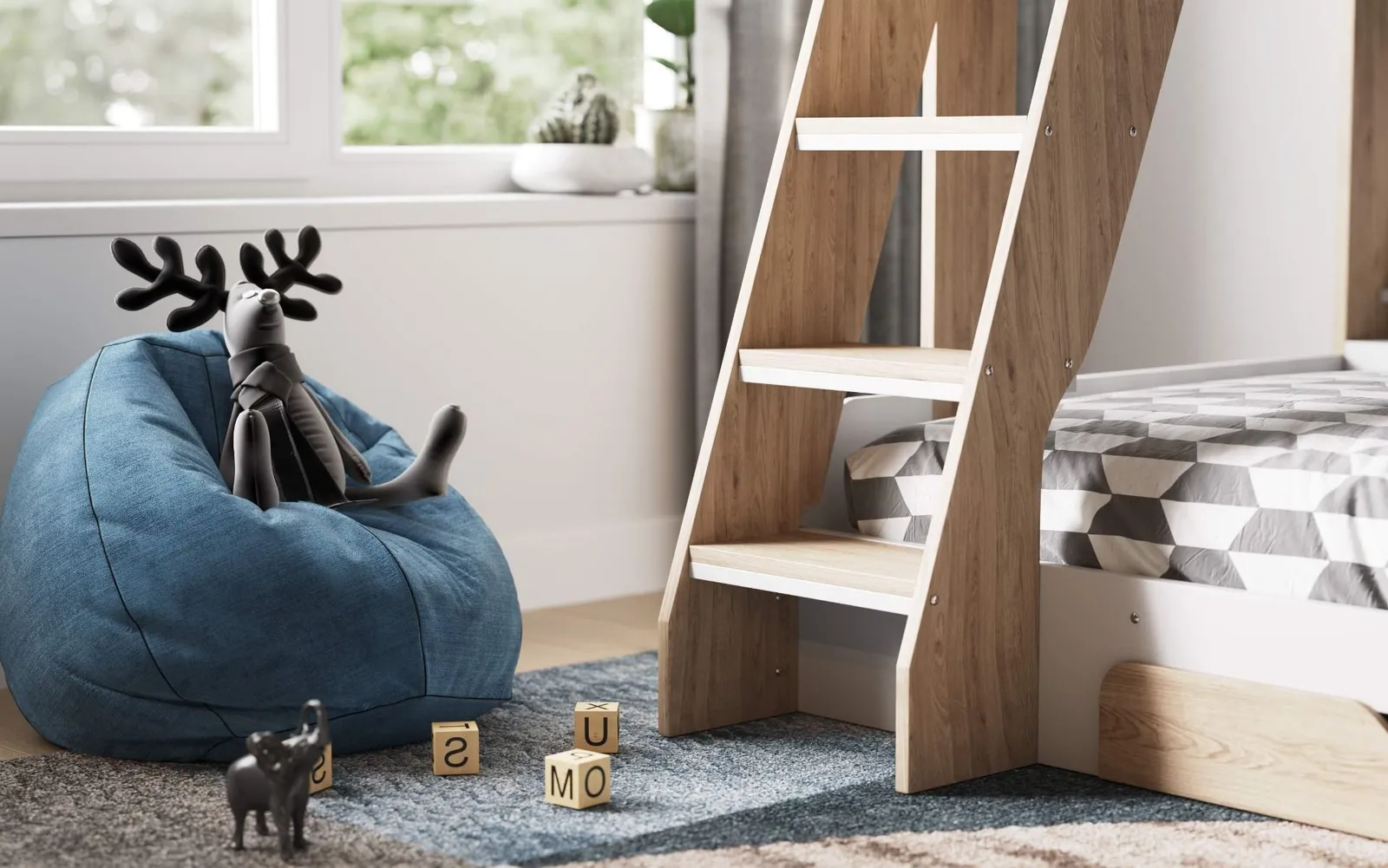 Flair Flick Triple Bunk Bed with Storage in Light Oak 4