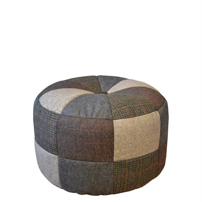 Harris Tweed Pumpkin Small Stool, Patchwork Tweed