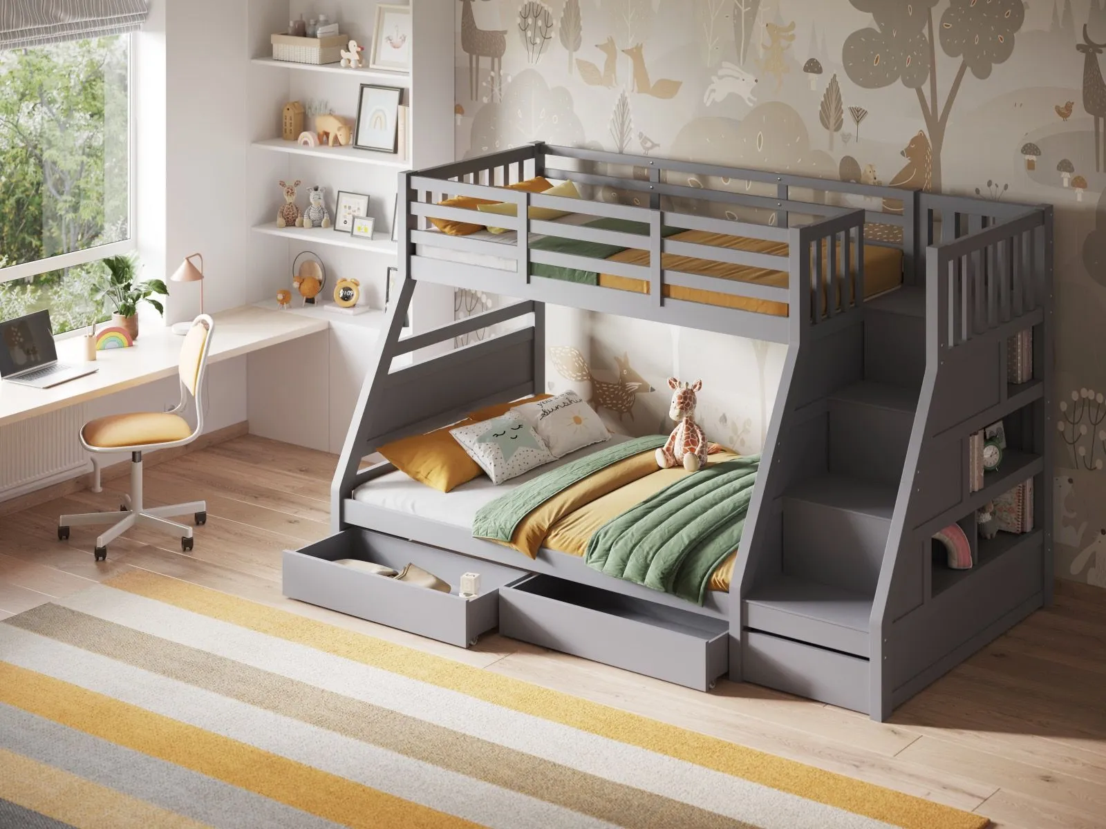 Flair Lunar Wooden Triple Bunk Bed in Grey 3