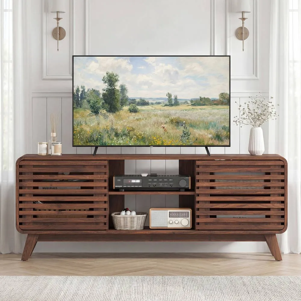 Costway TV Stand for 65" TVs Mid Century Modern Entertainment Center in Brown 4