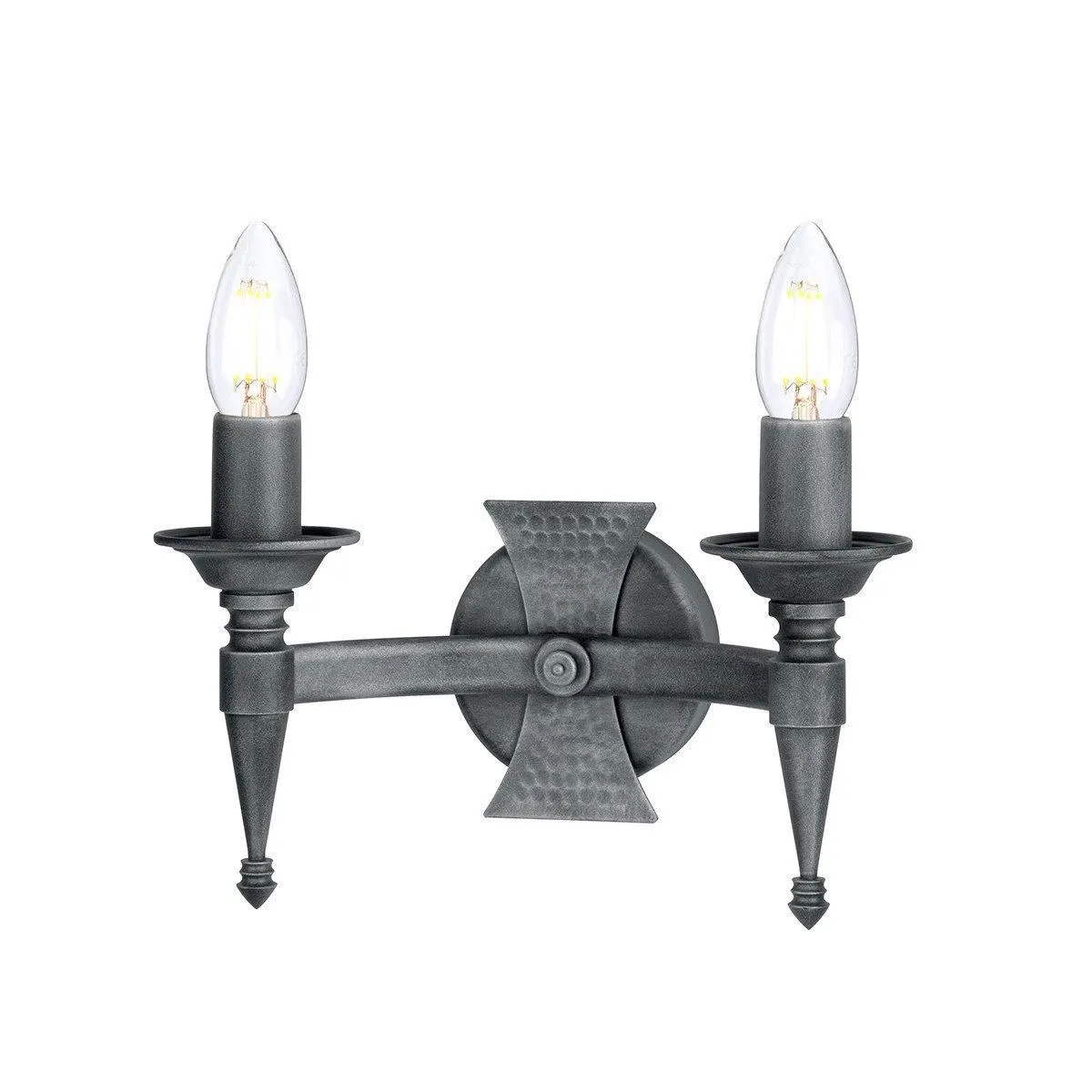 Netlighting Saxon 2 Light Indoor Candle Wall Light Black Silver E14