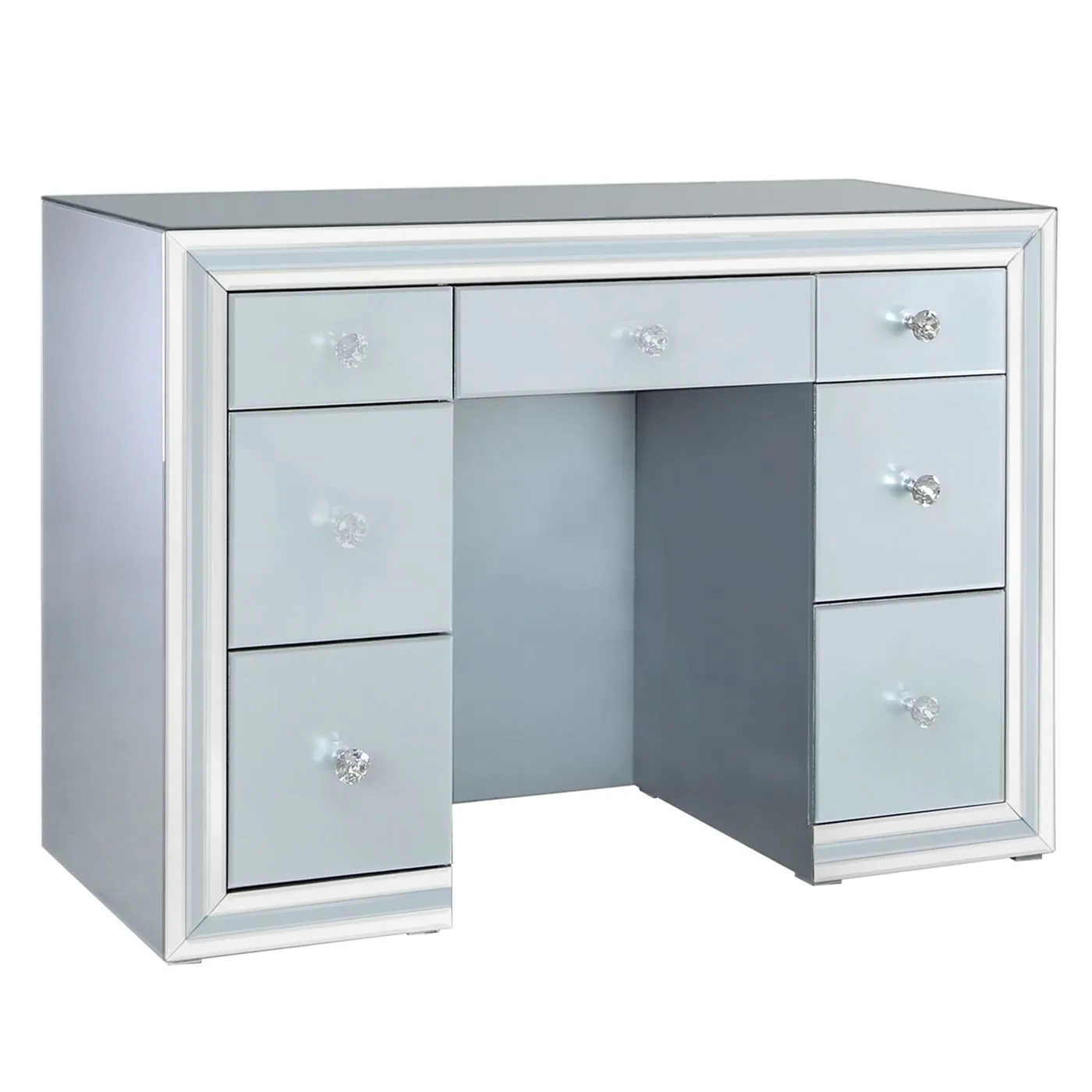 Quartz 7 Drawer Dressing Table - Grey Glass and Mirror - W120 x D44 x H85cm - Barker and Stonehouse