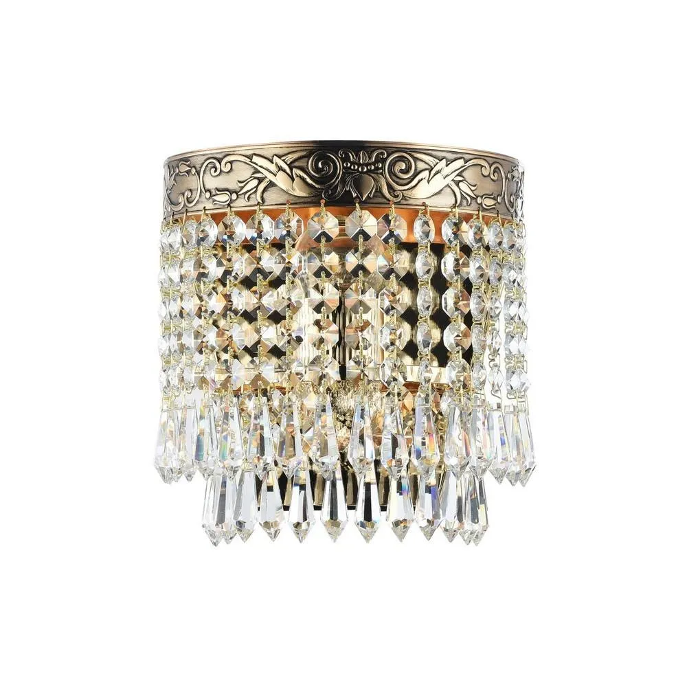 Netlighting Palace Flush Wall Lamp Gold Antique & Crystal 1 Light E27