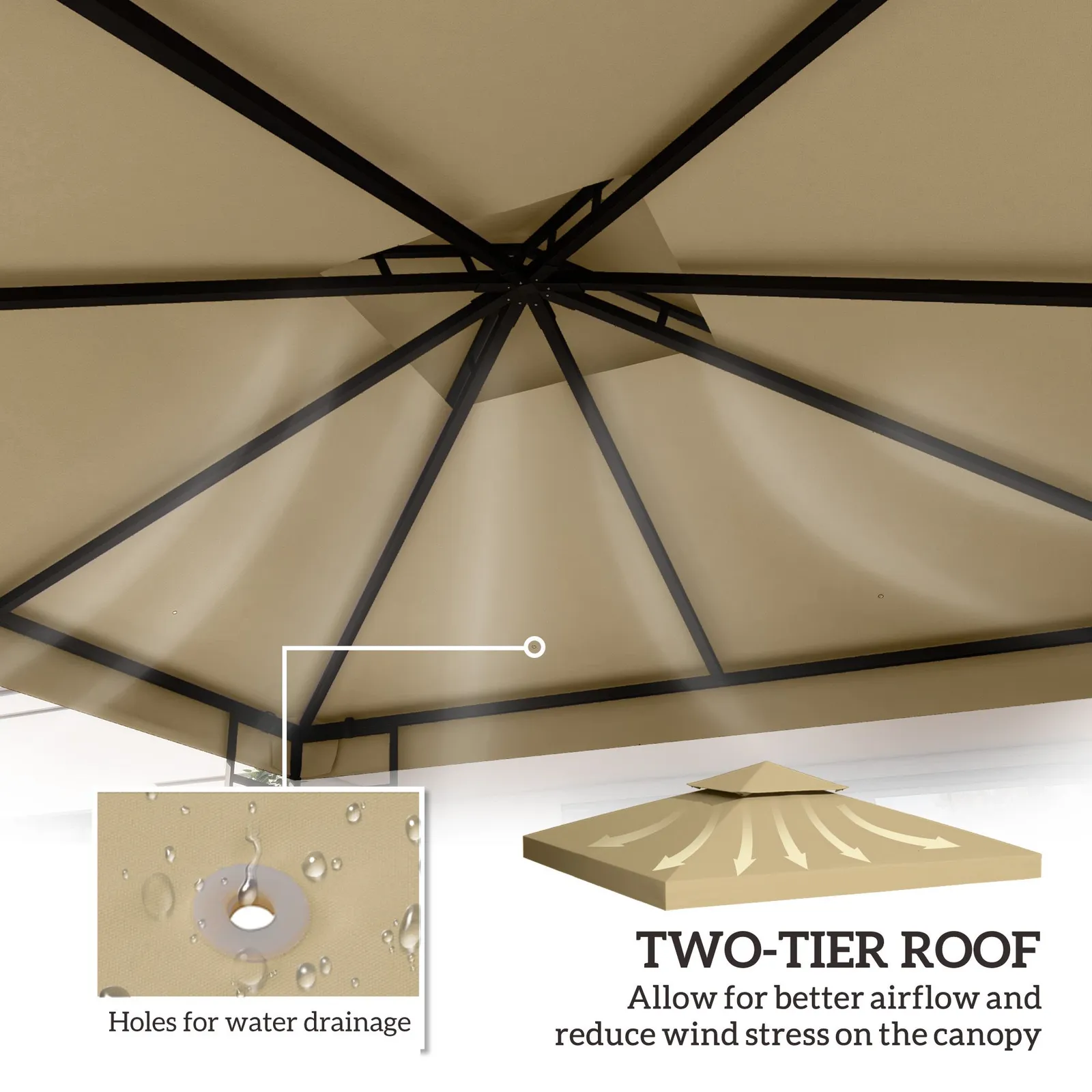 OUTSUNNY 3(m) 2 Tier Garden Gazebo Top Cover Replacement Canopy Roof in Beige 4