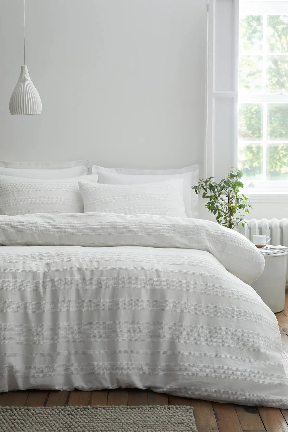 Bianca 'Waffle Cotton Stripe' Duvet Cover Set in White
