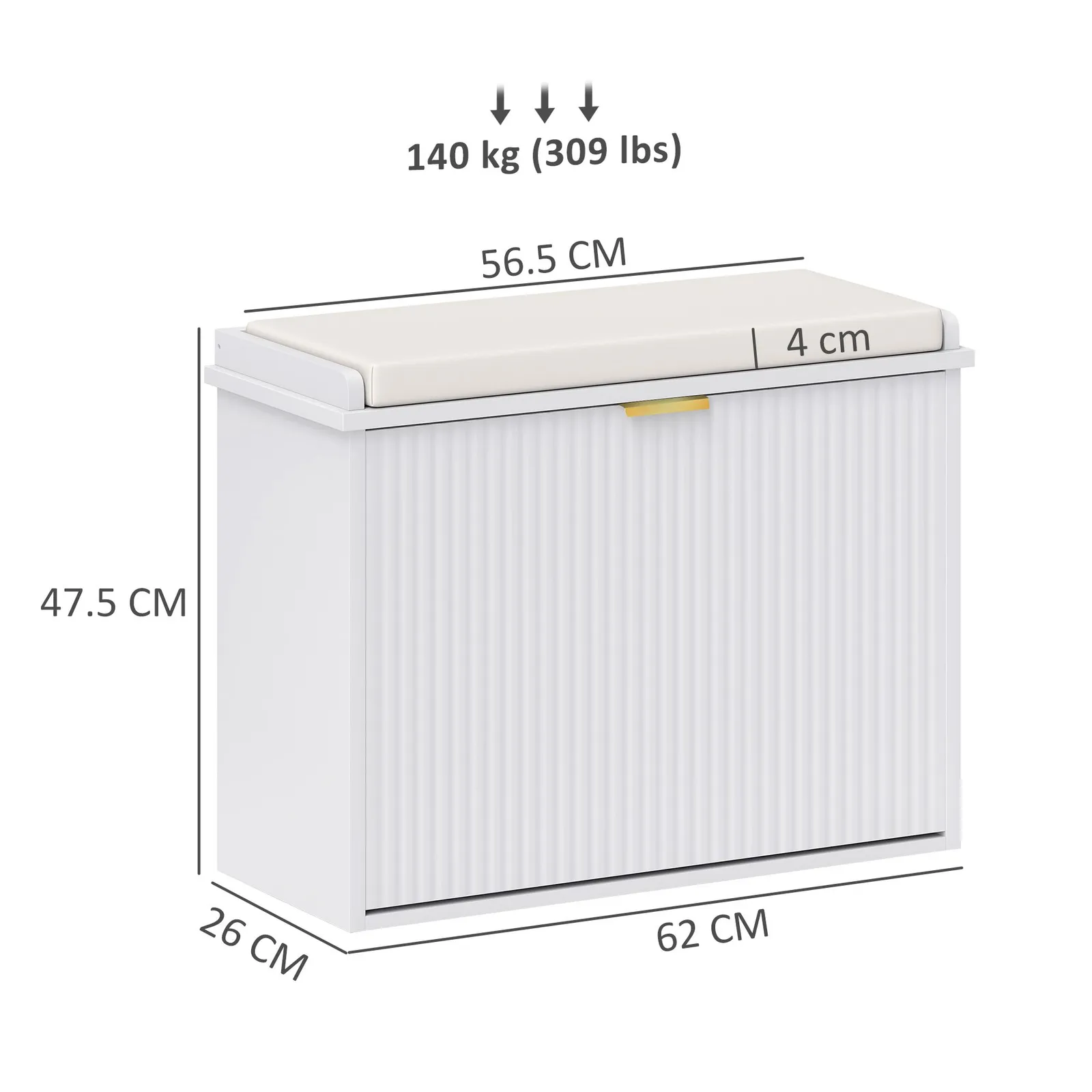 HOMCOM Shoe Storage Bench with Cushion & Flip-Drawer 62x26x47.5cm White 3