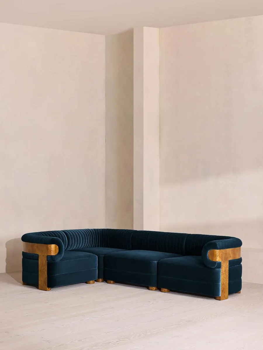 Caleb Modular L-Shape Sofa, Velvet, Royal Blue, Dark Burl