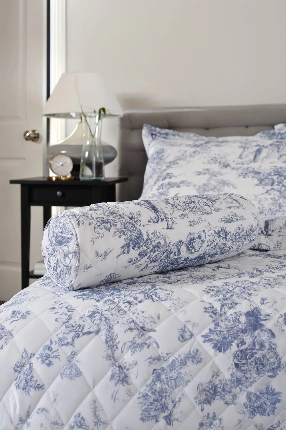 The Lyndon Company Toile de Jouy Long Bolster Filled Cushion in Blue