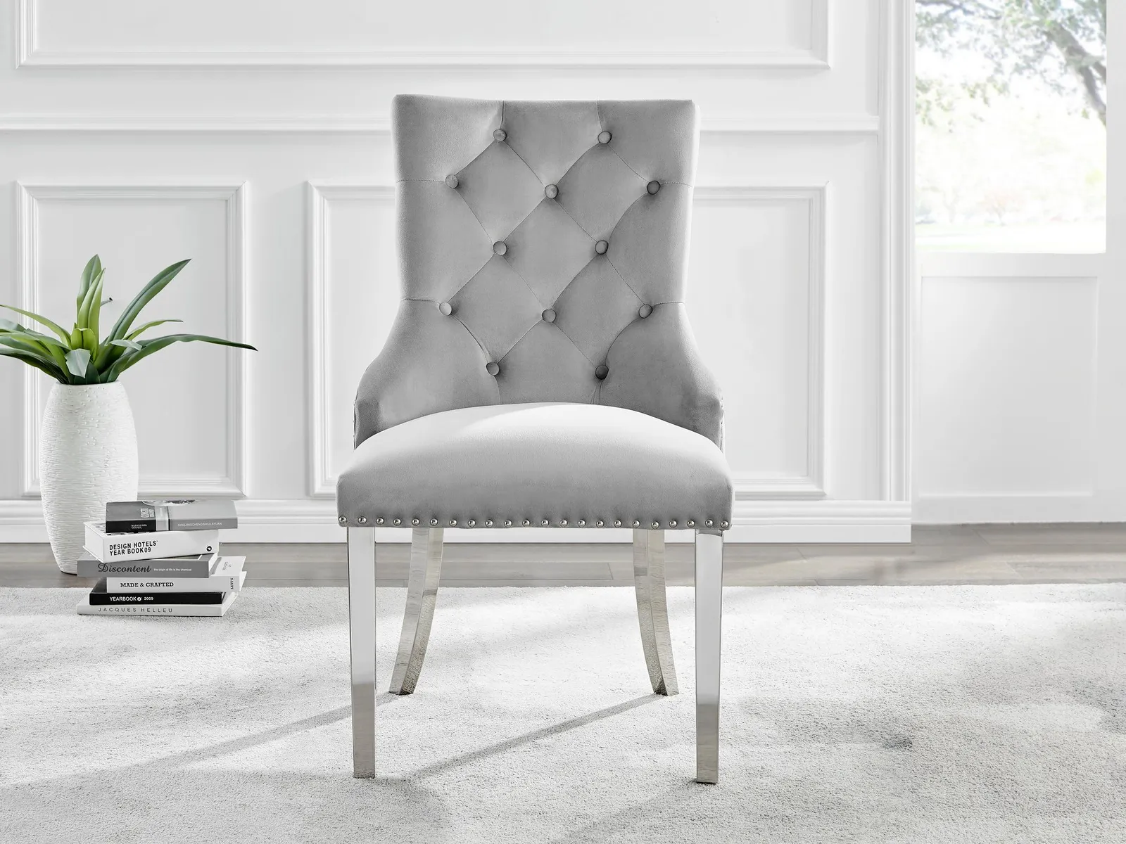 FurnitureboxUK Set of 2 Belgravia Soft Velvet Scoop Knockerback Dining Chairs in Grey 2