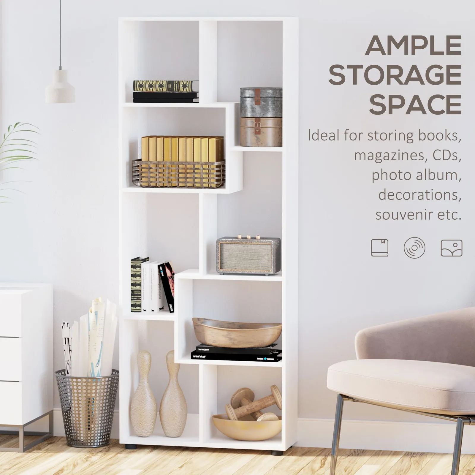 HOMCOM 7-Tier Bookshelf w/ Melamine Surface Foot Pads Anti-Tipping for Home in White 4