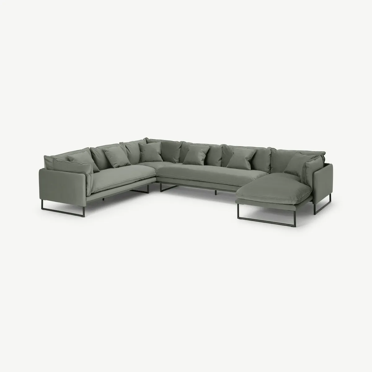 Malini Right Hand Facing Full Corner Chaise End Sofa, Sage Green Recycled Velvet